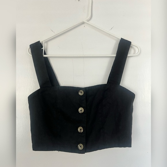 Venroy Button Front Bodice - Black 100% Linen Top Size S $140 - Picture 1 of 5